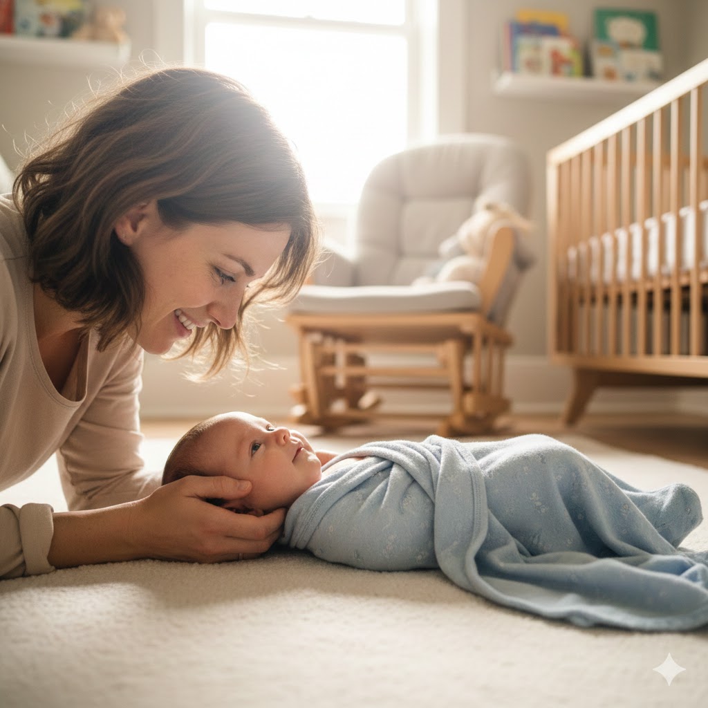 אמא ותינוק במיטה
